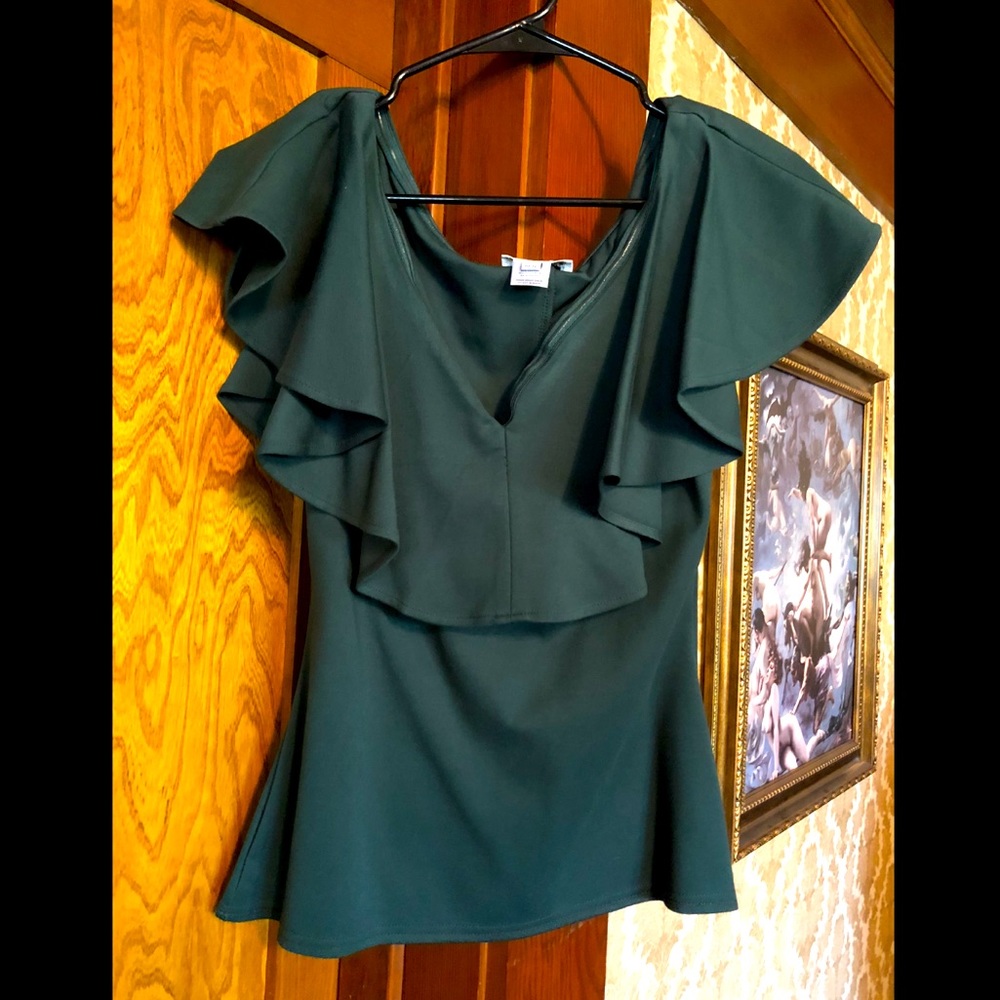 Unique Vintage 1950s Green Off Shoulder Top